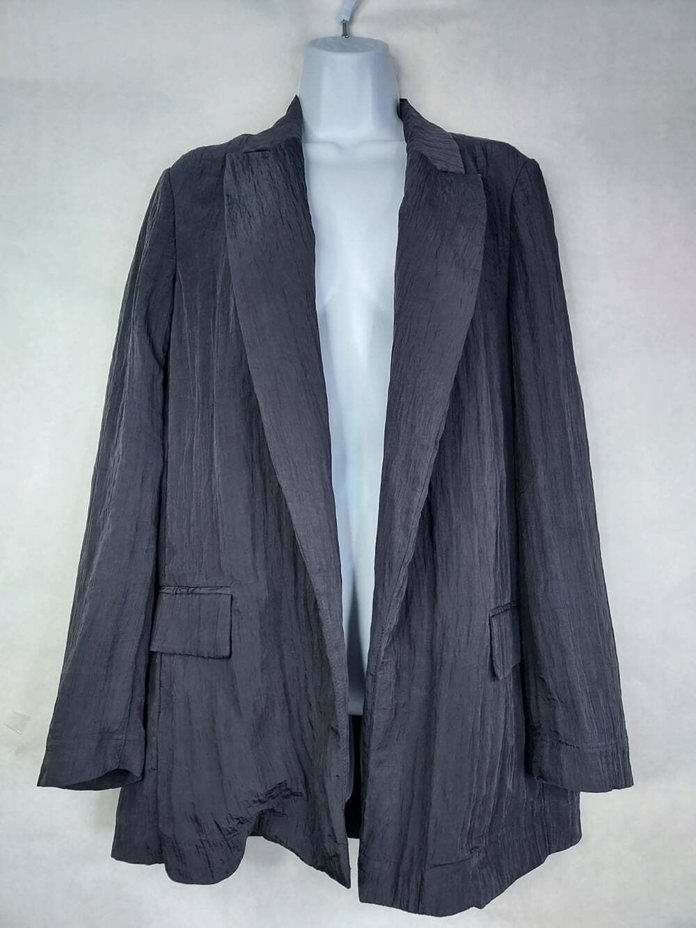 Zara Creased Effect Blazer Women's S Open Front Black Unstructured Lightweight